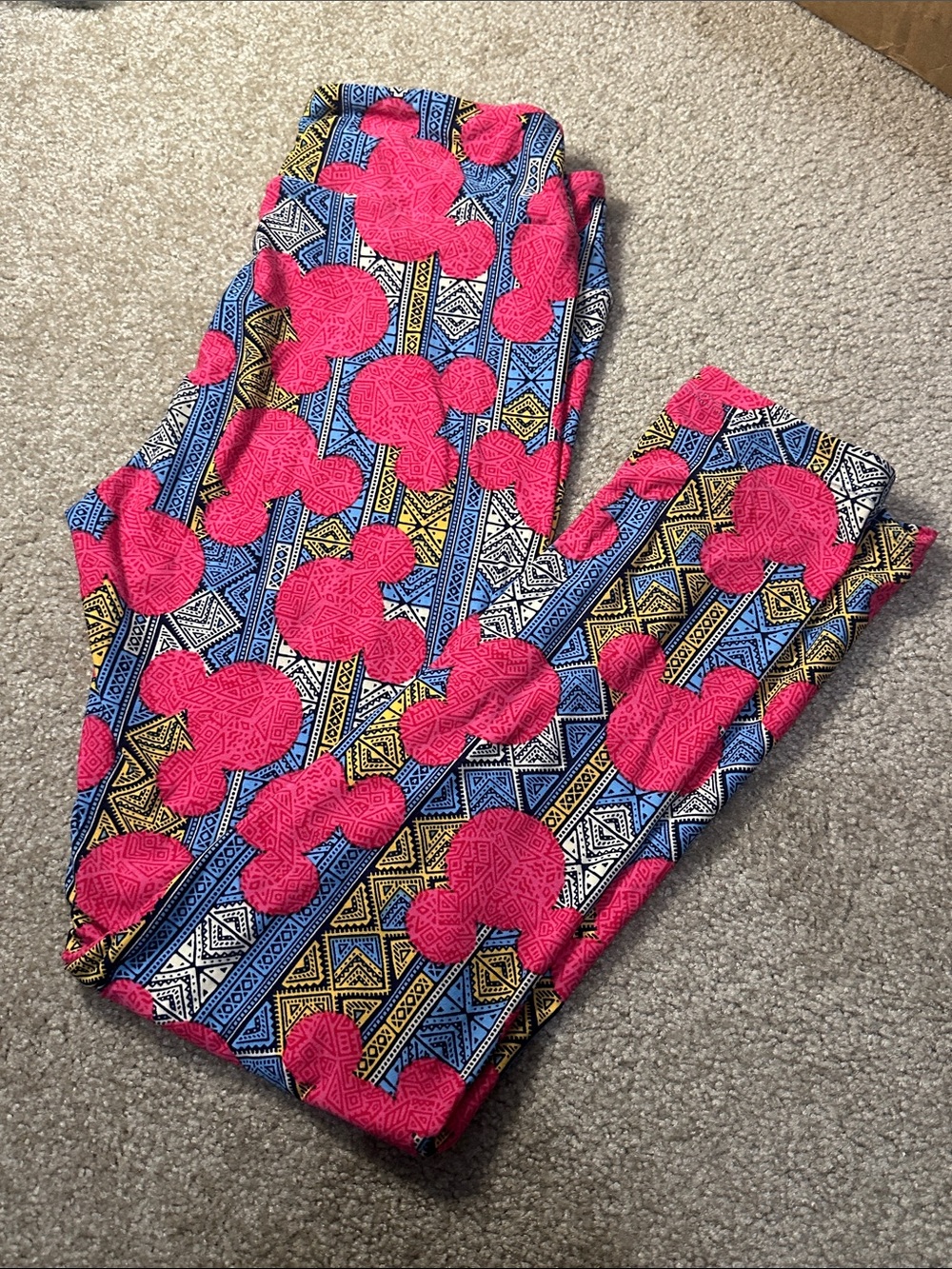 LuLaRoe Disney Pink Geometric Floral Leggings